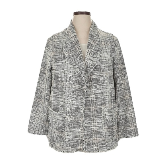 Max Studio Coatigan Size 1X NWT Gray Lightweight Tweed Open Blazer Jacket Comfy - Picture 1 of 11